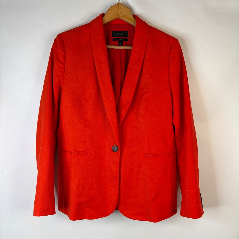 J.Crew Parke Blazer Womens 10 Red Linen Blend Single Button Shawl Collar